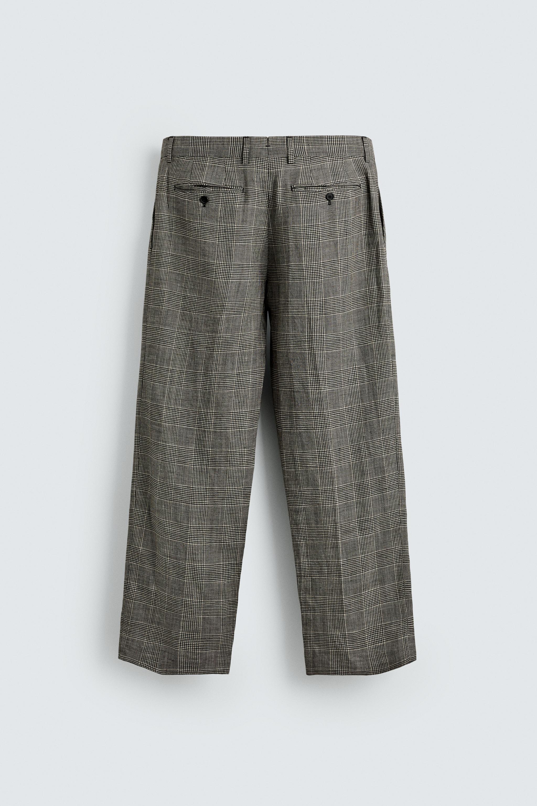 PANTALON DE COSTUME À CARREAUX EN LAINE ET LIN AARON LEVINE X ZARA